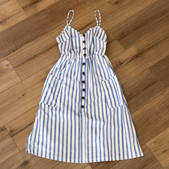 Dresses & Skirts - Blue and White Striped Button-Front Sundress